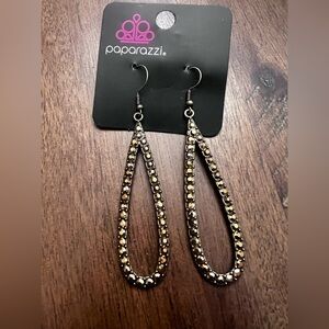 Paparazzi Gold and Brown Open Teardrop Earrings